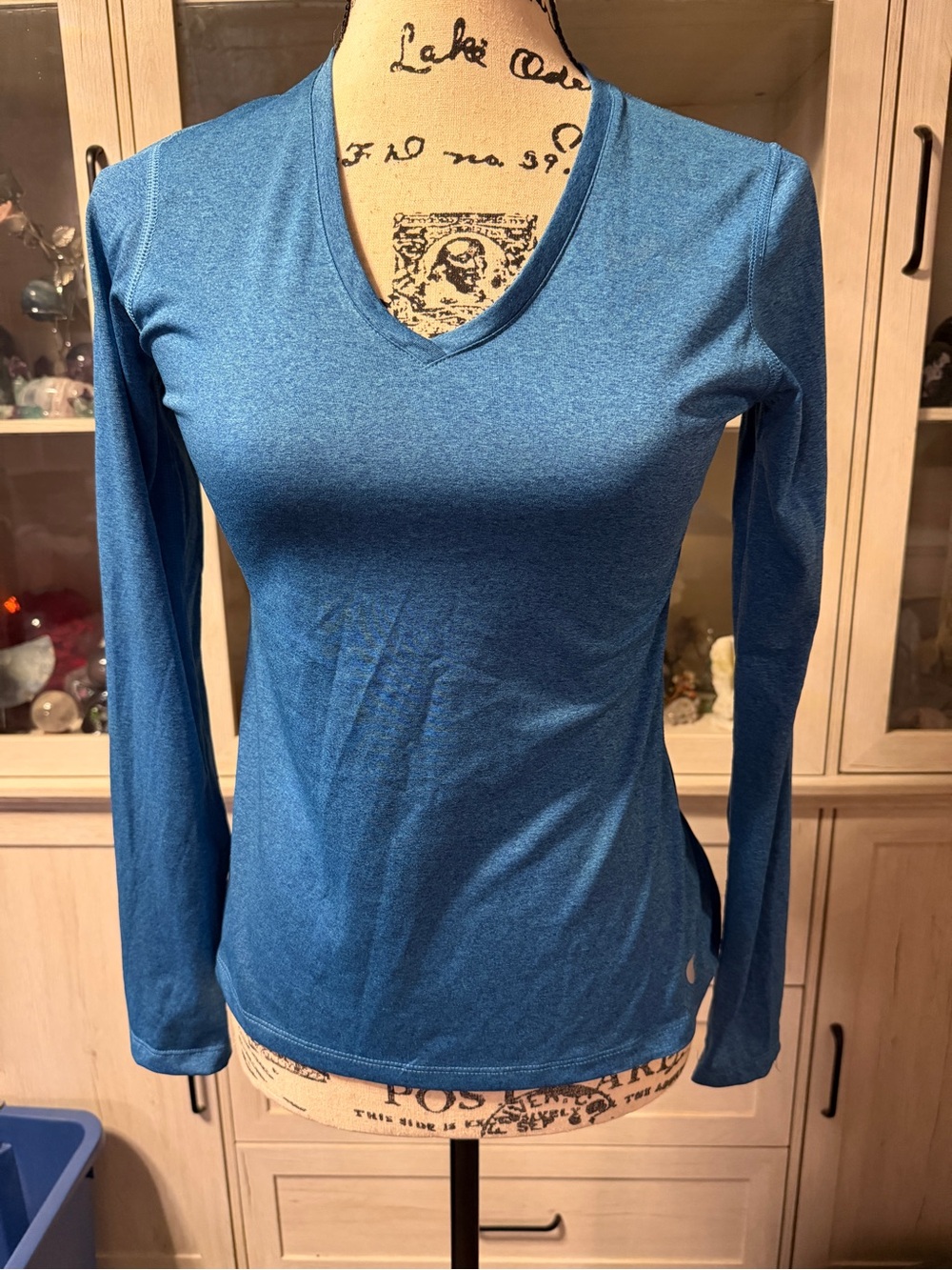 Soffe Women's Long Sleeve V-Neck Top in Blue Heather